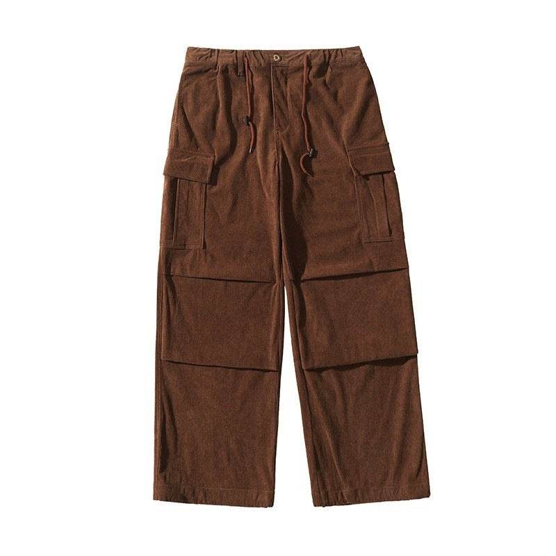 Autumn And Winter Straight Casual Wide-leg Corduroy Baggy Cargo Pant Overalls Men - www.Shopthatapp.com