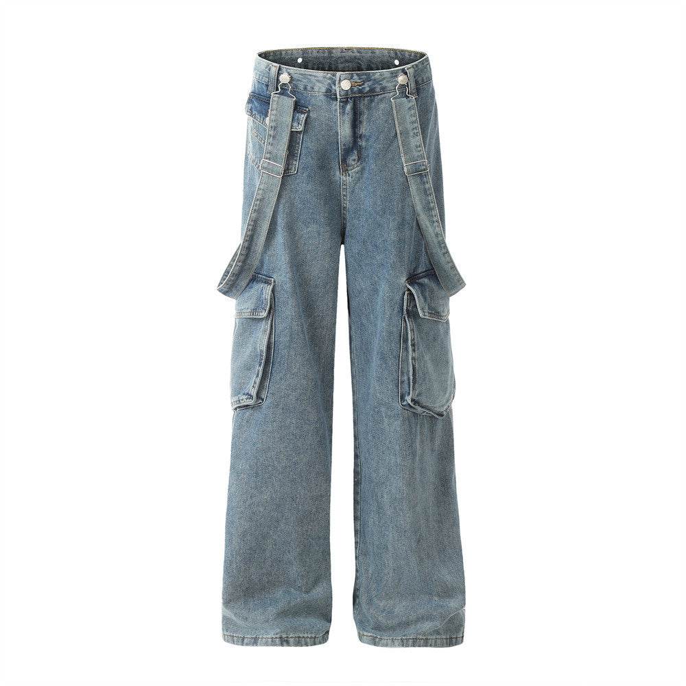 Ribbon Design Multi-pocket Workwear Denim Trousers Men Jeans - www.Shopthatapp.com