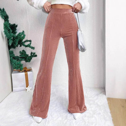 High Waist Lamp Wick Corduroy Bell-bottom Pants Wide Leg Women - www.Shopthatapp.com