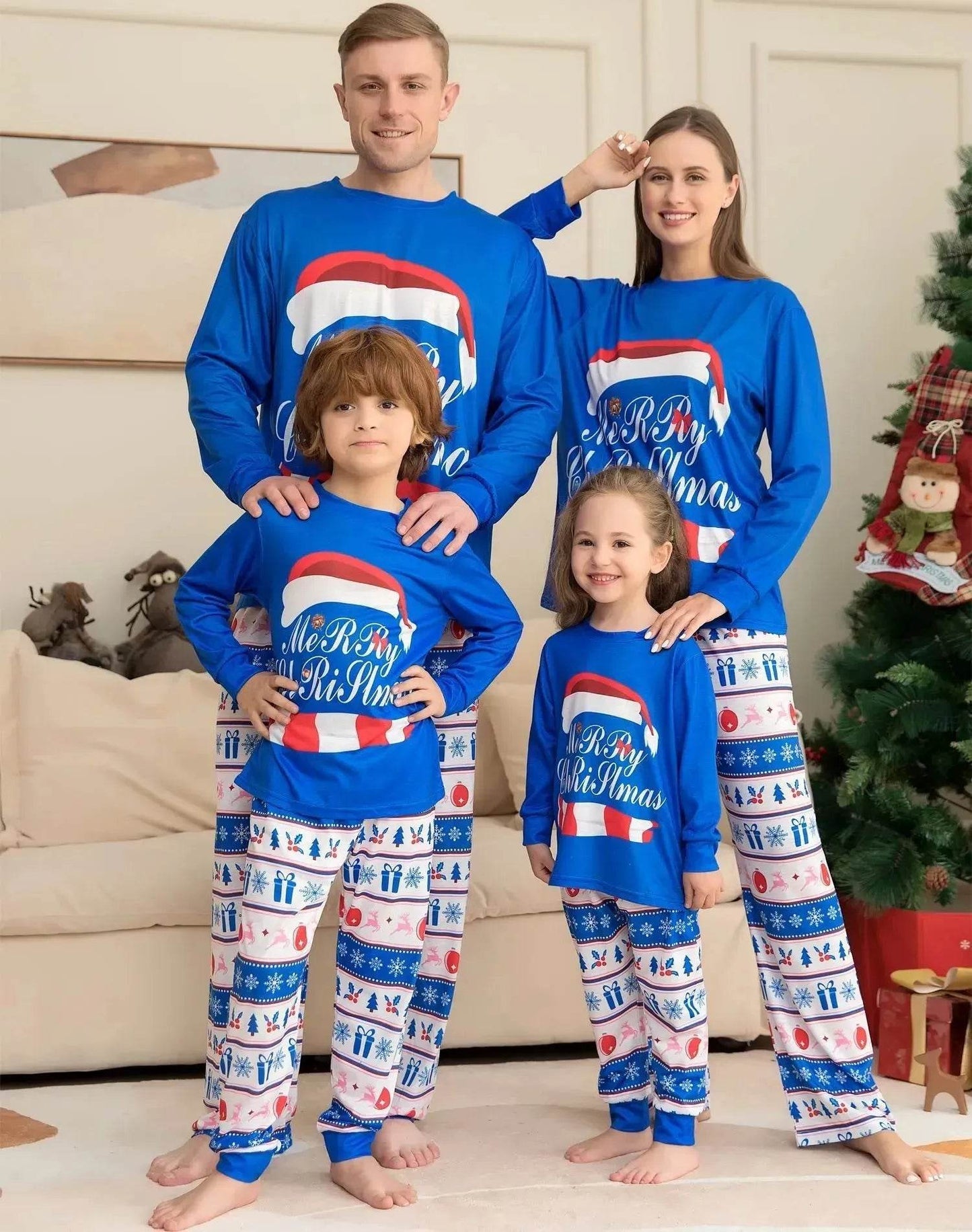 Matching Family Pajamas Sets Christmas PJ's Letter Print Top And Plaid Pants Jammies Sleepwear - www.Shopthatapp.com