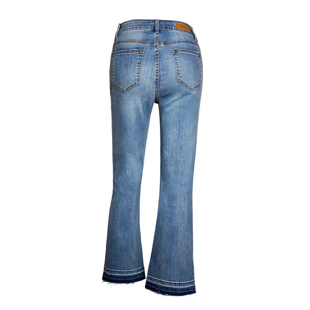 Women's Washed Elastic Loose Wide Leg Ankle-length Bootcut Jeans - www.Shopthatapp.com