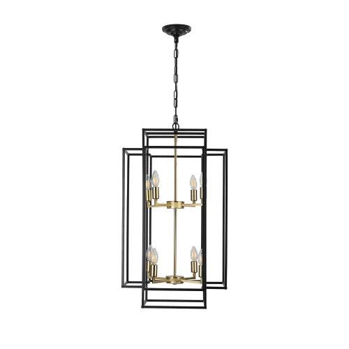 8 Lights Black & Gold Lantern Tiered Chandelier, Industrial Farmhouse Chandelier - No Bulbs - www.Shopthatapp.com