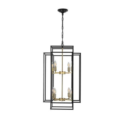 8 Lights Black & Gold Lantern Tiered Chandelier, Industrial Farmhouse Chandelier - No Bulbs - www.Shopthatapp.com