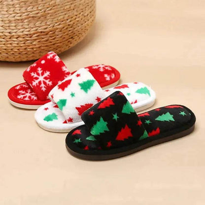 Christmas Tree Home Slippers Fashion Floor Bedroom Open-toe Plush Slippers For Women Fuzzy House Shoes - www.Shopthatapp.com