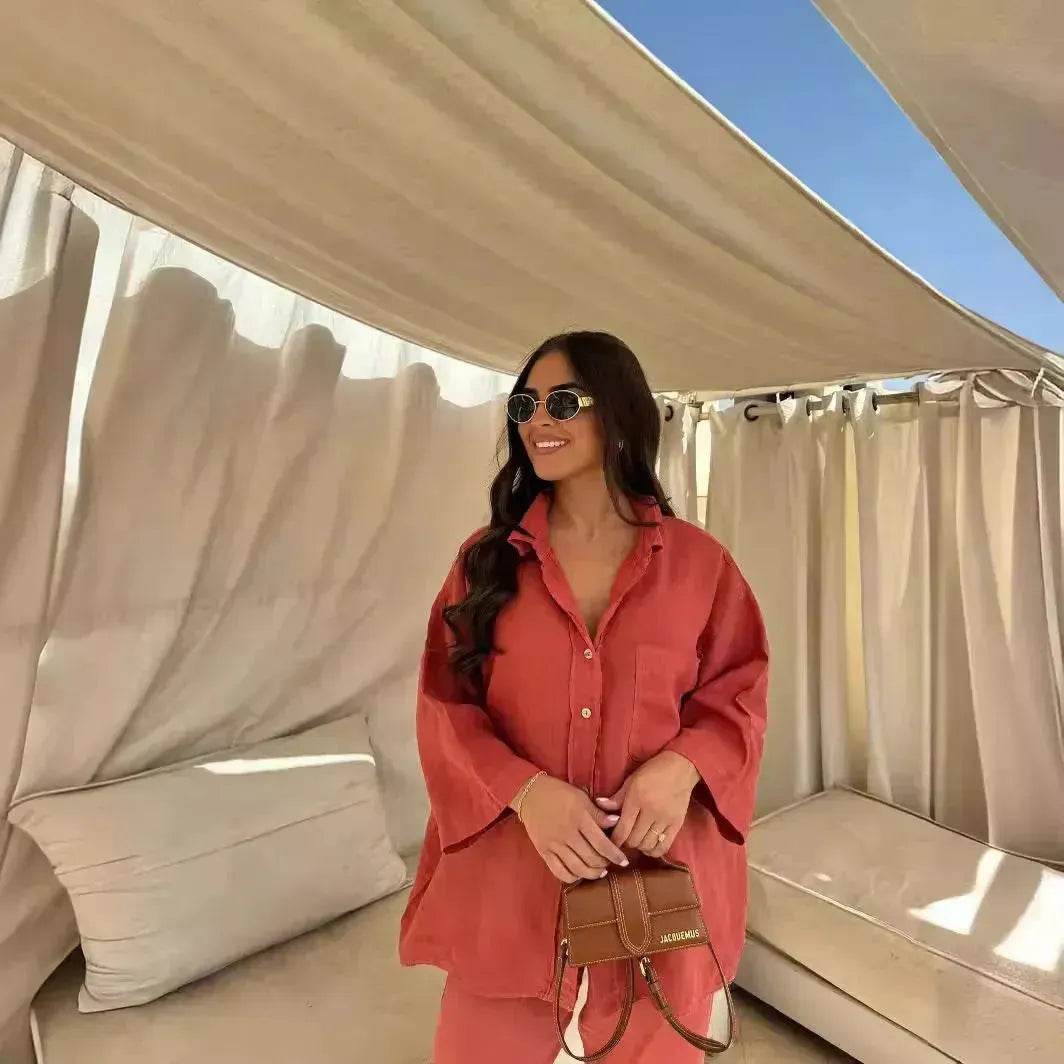 Casual Women Wide Leg Pants Long Sleeves Shirt Sets Ladies Loose High Street 2 Piece Outfits Pant co ords for Women Trouser co ords for Women - www.Shopthatapp.com