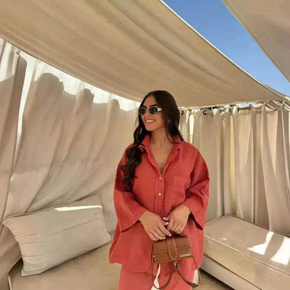 Casual Women Wide Leg Pants Long Sleeves Shirt Sets Ladies Loose High Street 2 Piece Outfits Pant co ords for Women Trouser co ords for Women - www.Shopthatapp.com