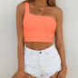Casual Summer tops One shoulder crop tank top ladies - www.Shopthatapp.com