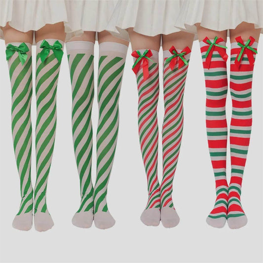 Christmas Plush Doll Knee Socks Bow Stockings - www.Shopthatapp.com