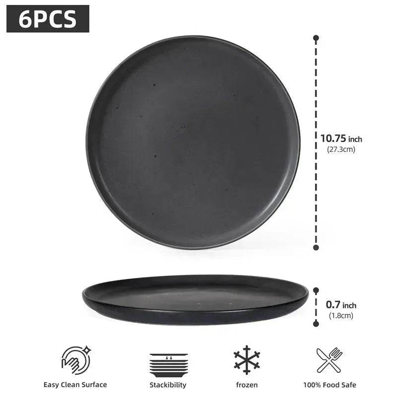 6PCS Flat Ceramic Steak Plate Salad Plates - www.Shopthatapp.com