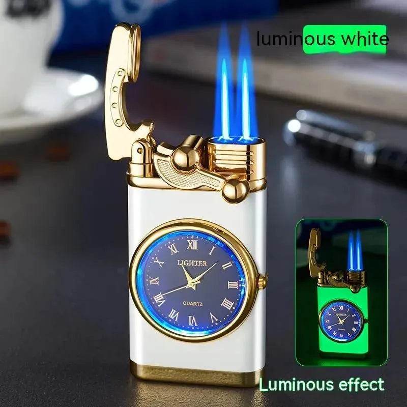 New Lighter With Electric Watch Rocker Arm Automatic Ignition Straight Blue Flame Lighter Creative Real Dial Inflatable Windproof Cigar Lighter Men's Watch Gift - www.Shopthatapp.com