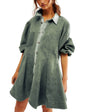 Women's Long Lantern Sleeve Button Denim Dress - www.Shopthatapp.com