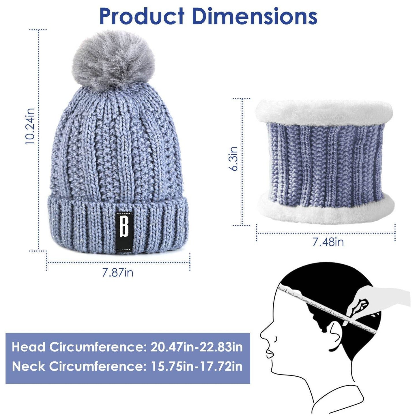 1Set Winter Beanie Hat Scarf Set Women Warm Knitting Skull Cap Neck Warmer For Walking Running Hiking Camping Outdoors Gift - www.Shopthatapp.com