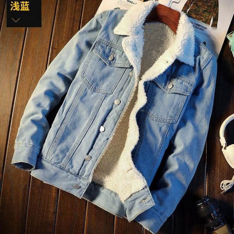 Winter Fleece-lined Denim Coat For Men Thickened Jeans jacket - www.Shopthatapp.com
