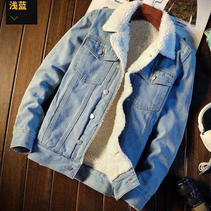Winter Fleece-lined Denim Coat For Men Thickened Jeans jacket - www.Shopthatapp.com
