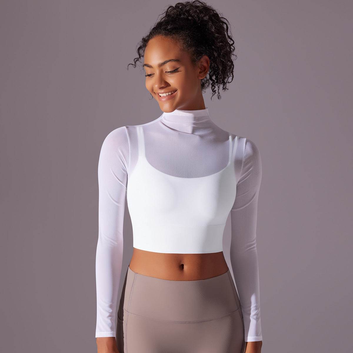 Quick Drying Gym Slim Fit Mesh Turtleneck Long Sleeve Workout Crop Top - www.Shopthatapp.com