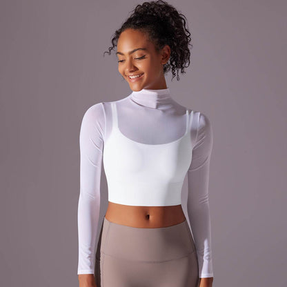 Quick Drying Gym Slim Fit Mesh Turtleneck Long Sleeve Workout Crop Top - www.Shopthatapp.com