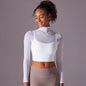 Quick Drying Gym Slim Fit Mesh Turtleneck Long Sleeve Workout Crop Top - www.Shopthatapp.com