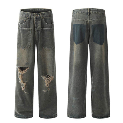Pocket Design Loose Denim Straight-leg Trousers Men Jeans - www.Shopthatapp.com
