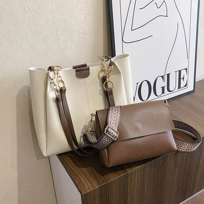 Two-piece Set Large Capacity Leather Totes shoulder Work Commuter Bag - www.Shopthatapp.com