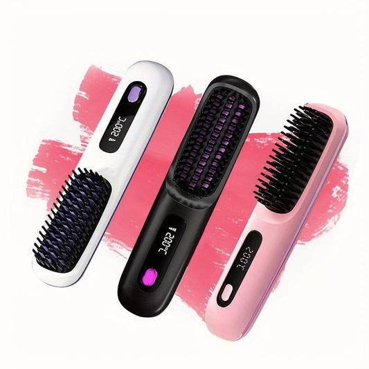 S7 Portable Cordless Hair Straightening Brush With LED Display - Lightweight Mini Negative Ion Hot Brush, USB Rechargeable Women's Travel Essentials Gift, Scald Protection - www.Shopthatapp.com