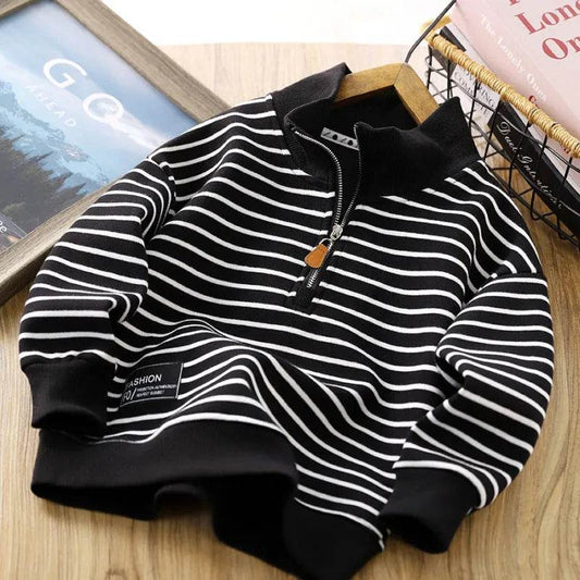 Children Casual Polo Collar Fashion Stripe Sweatshirt Tops Kids - www.Shopthatapp.com