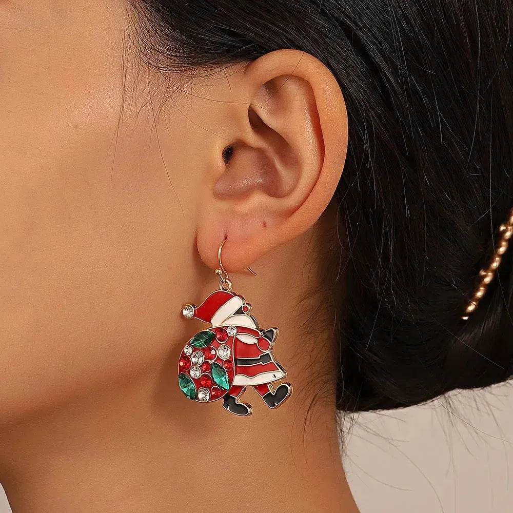 Personalized Cute Santa Claus Earrings With Colorful Rhinestones Ins Fashion Christmas Earrings For Women Jewelry - www.Shopthatapp.com
