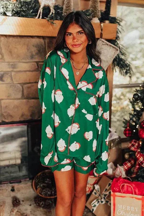 Satin Printed Santa Claus Two-piece Suit Home - www.Shopthatapp.com