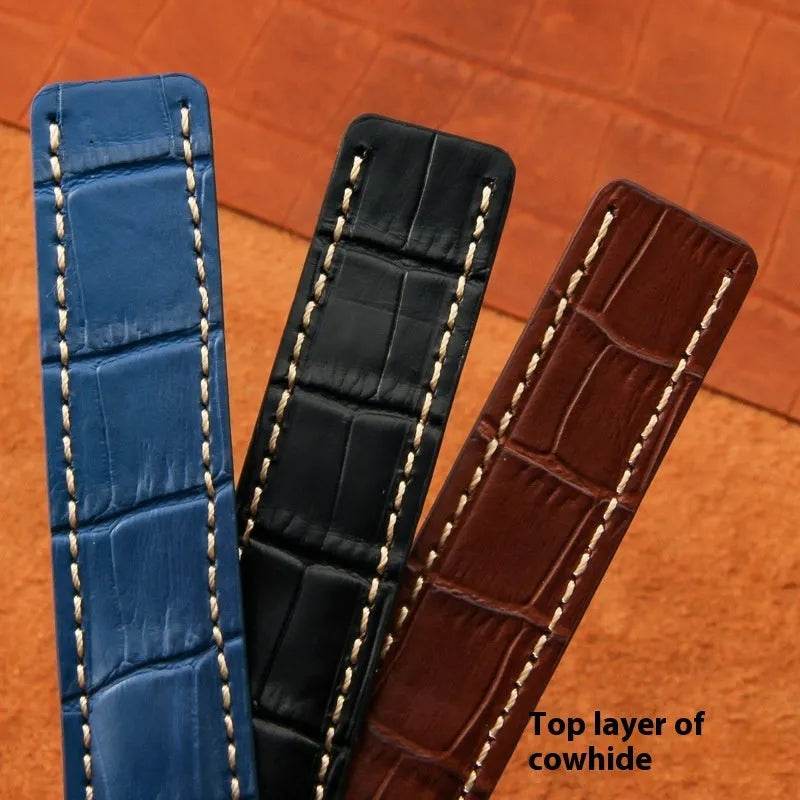 22mm 24mm Black Brown Blue Bamboo Grain Cowhide Watch Strap - www.Shopthatapp.com
