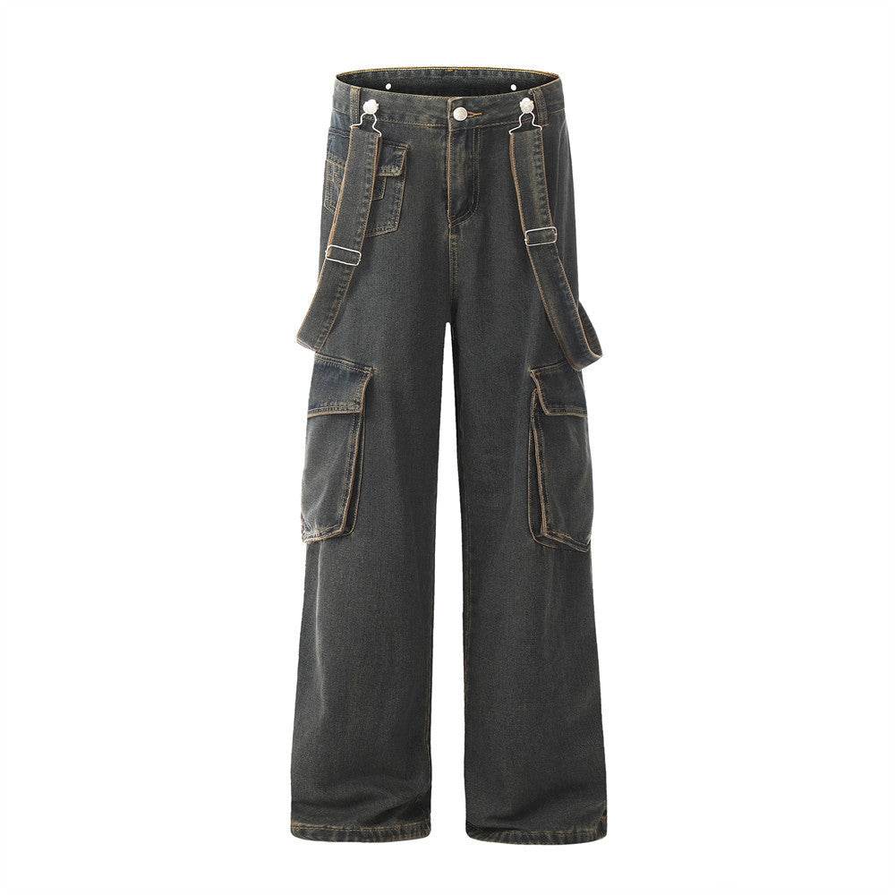 Ribbon Design Multi-pocket Workwear Denim Trousers Men Jeans - www.Shopthatapp.com
