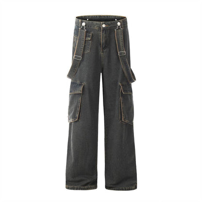 Ribbon Design Multi-pocket Workwear Denim Trousers Men Jeans - www.Shopthatapp.com