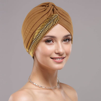 New Rhinestone Turban Cap For Women Pleated Elastic Head Wrap Stylish Ramadan Head Scarf Bonnet Chemo Cap Wedding African Hat - www.Shopthatapp.com