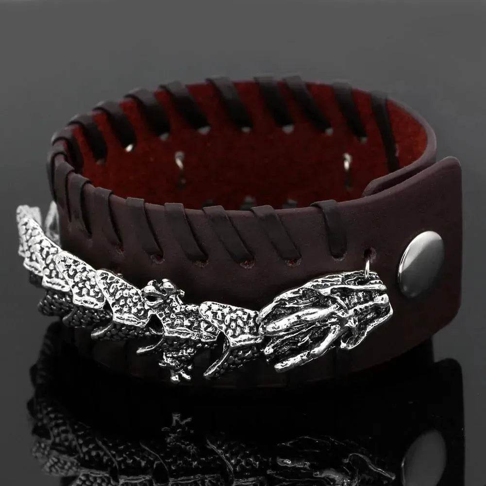 Viking Pirate Kelte Dragon Leather Gothic Bracelet for men - www.Shopthatapp.com