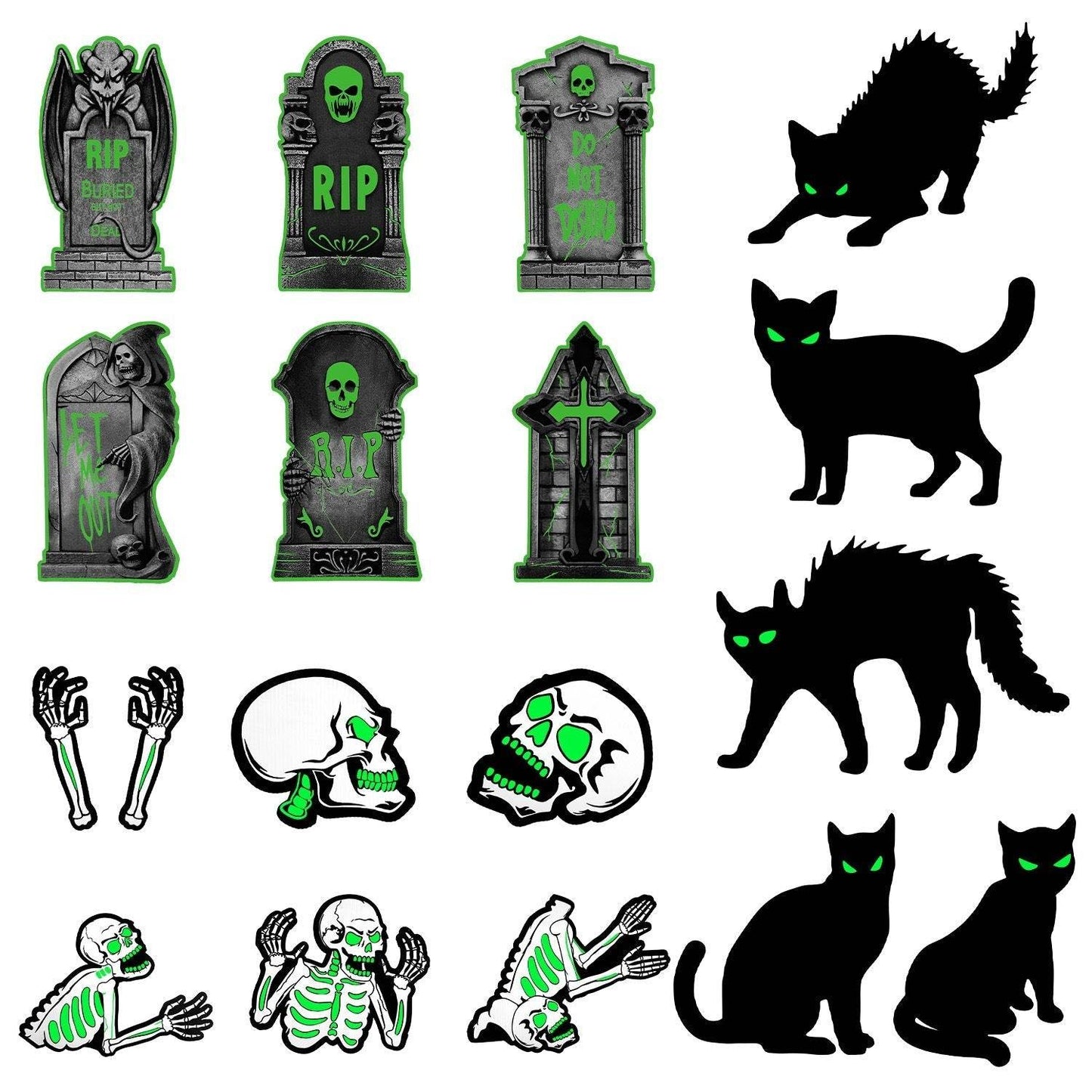 6Pcs Skull Or 6Pcs Tomb Or 5Pcs Black Cat Halloween Yard Sign Decorations  Glow In The Dark For Haunted House Garden Yard And Scary Theme Party - www.Shopthatapp.com