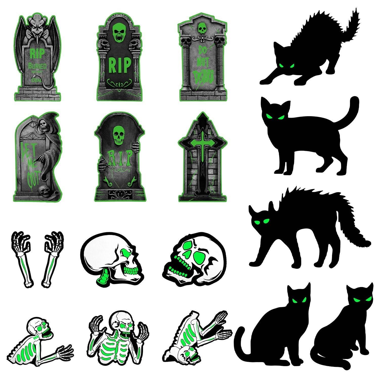 6Pcs Skull Or 6Pcs Tomb Or 5Pcs Black Cat Halloween Yard Sign Decorations  Glow In The Dark For Haunted House Garden Yard And Scary Theme Party - www.Shopthatapp.com