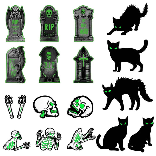 6Pcs Skull Or 6Pcs Tomb Or 5Pcs Black Cat Halloween Yard Sign Decorations  Glow In The Dark For Haunted House Garden Yard And Scary Theme Party - www.Shopthatapp.com