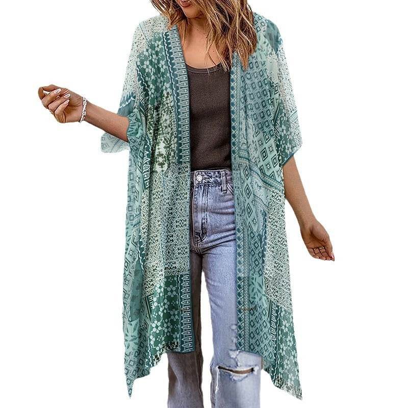 Spring Summer Printed Sun Protection Beach Kimono Cardigan Blouse top Women - www.Shopthatapp.com