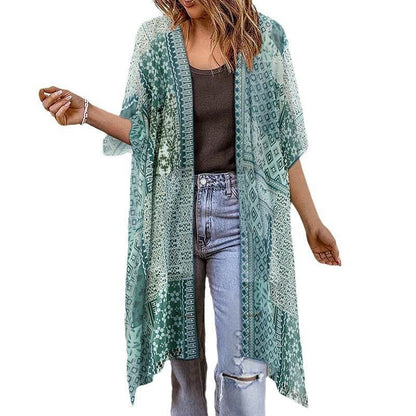 Spring Summer Printed Sun Protection Beach Kimono Cardigan Blouse top Women - www.Shopthatapp.com
