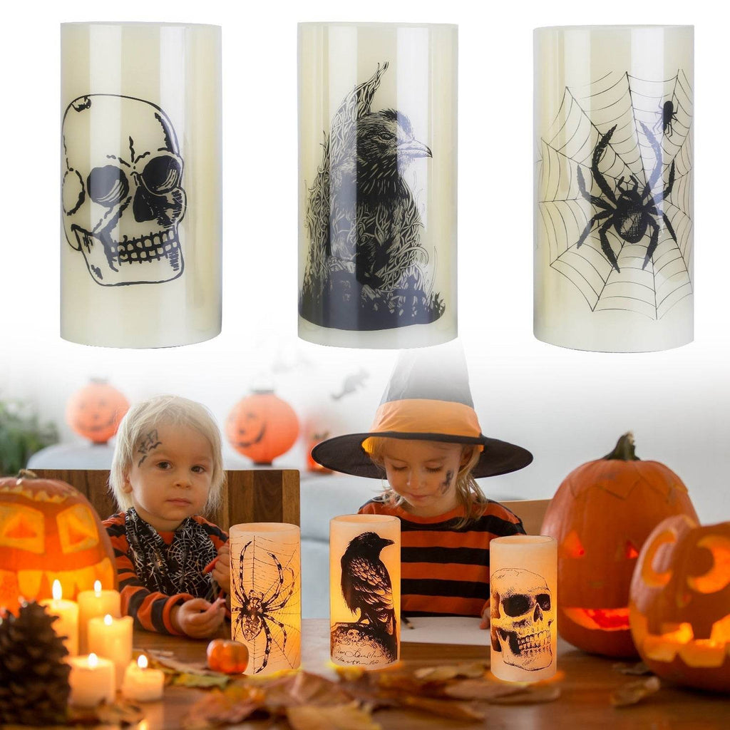 3 Pack Halloween Flameless Candle Lamp With Timer Setting Battery Operated Warm Orange Light Candles For Halloween Party Decoration - www.Shopthatapp.com