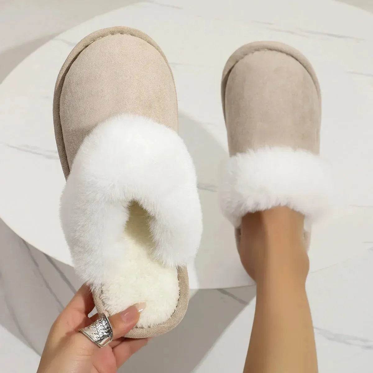 Winter Warm Plush Slippers Home Indoor Non-slip Bedroom Floor Soft Fuzzy Slipper For Couple Fashion Solid House Shoes - www.Shopthatapp.com