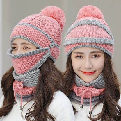 Winter Hat For Women 3pcs Knitted Beanie Hat Scarf Set Warm Hat - www.Shopthatapp.com