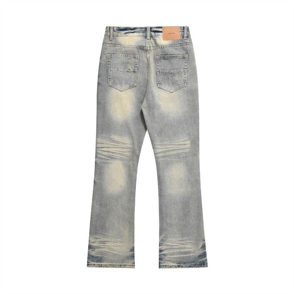 Distressed Scratches Denim Straight-leg Pants Men Jeans - www.Shopthatapp.com