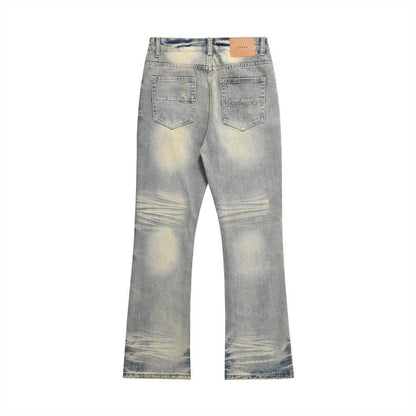 Distressed Scratches Denim Straight-leg Pants Men Jeans - www.Shopthatapp.com