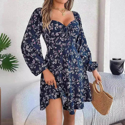 Casual Summer Floral Mini Dress Lantern Sleeve  Skater Dress - www.Shopthatapp.com