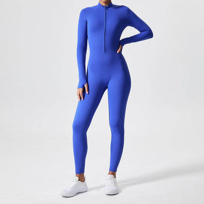 Athleisure Bodycon Long Sleeve Turtleneck Zip up Hip Raise Workout Yoga Jumpsuit Activewear for Women - www.Shopthatapp.com