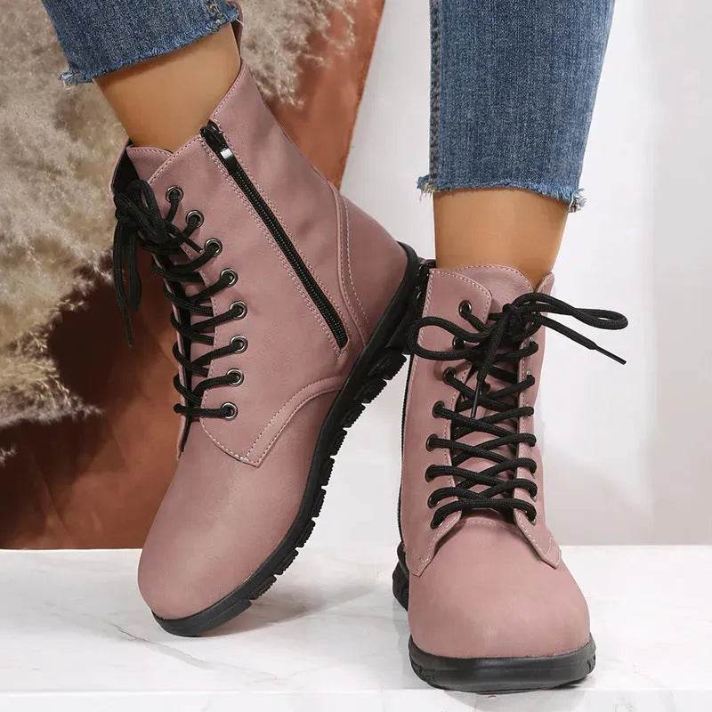 Round Toe Martin Shoes Mid-calf Length Large Size Leather Boots - www.Shopthatapp.com