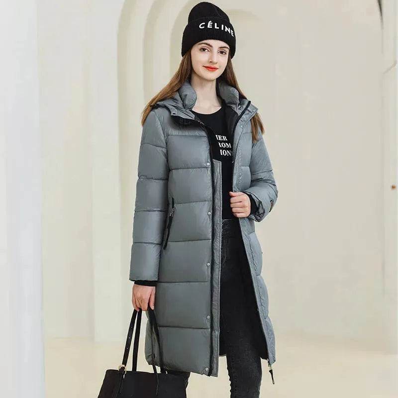 Winter Warm Hooded Coat With Pockets Fashion Simple Long Cotton Jacket Solid Color Outwear Women's Clothing - www.Shopthatapp.com