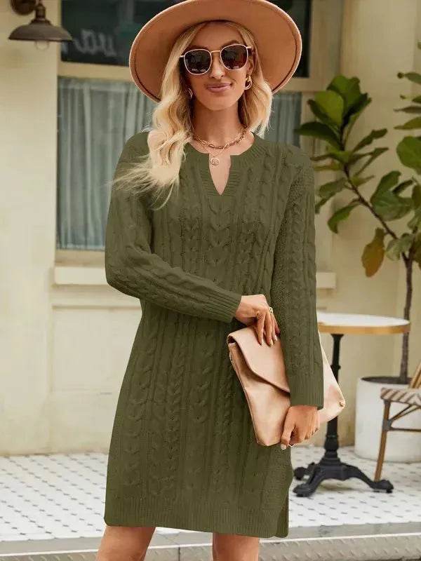 Autumn Winter Slim fit Twisted Split Mini Knitted Wool Sweater Dress - www.Shopthatapp.com