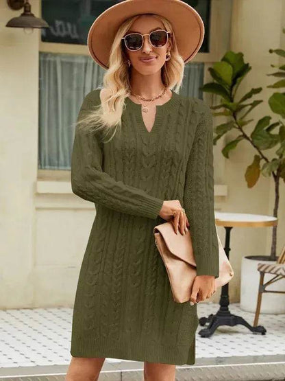 Autumn Winter Slim fit Twisted Split Mini Knitted Wool Sweater Dress - www.Shopthatapp.com