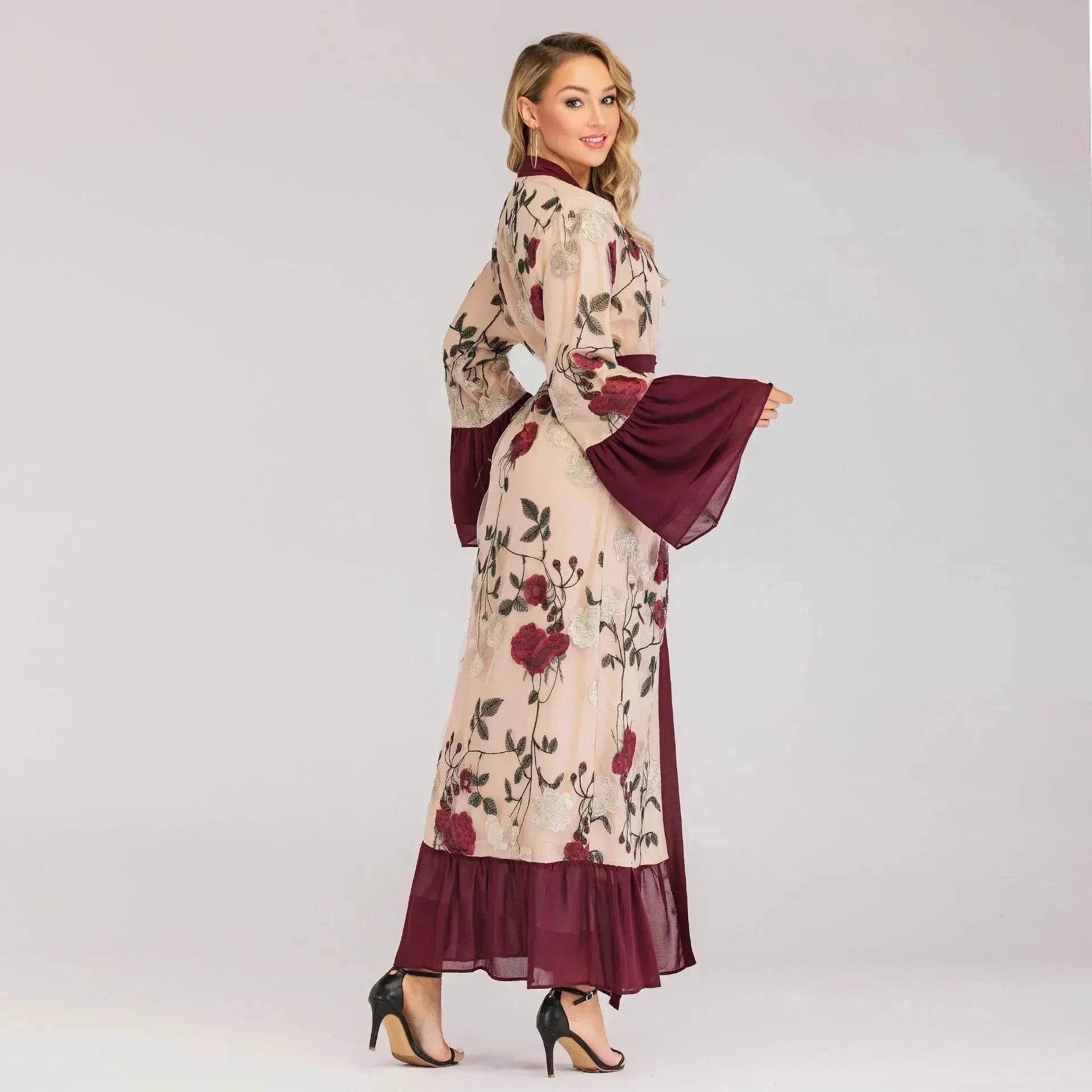 Fashion Floral Open front Abaya  Kimono Abaya for Middle Eastern Dubai Turkey Arab Women - www.Shopthatapp.com