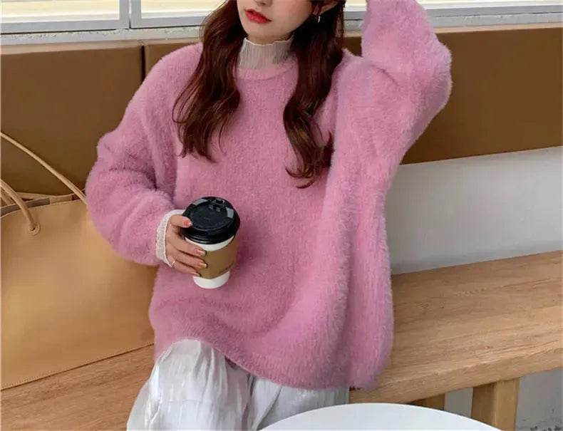 Autumn Winter Mink-like Wool Thick Plush Pullover Sweater for Women - www.Shopthatapp.com